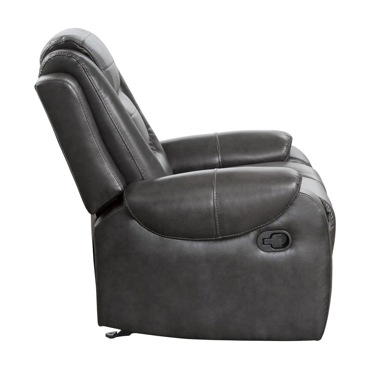 Alternate side view of Briscoe Glider Reclining Chair showing reclining feature