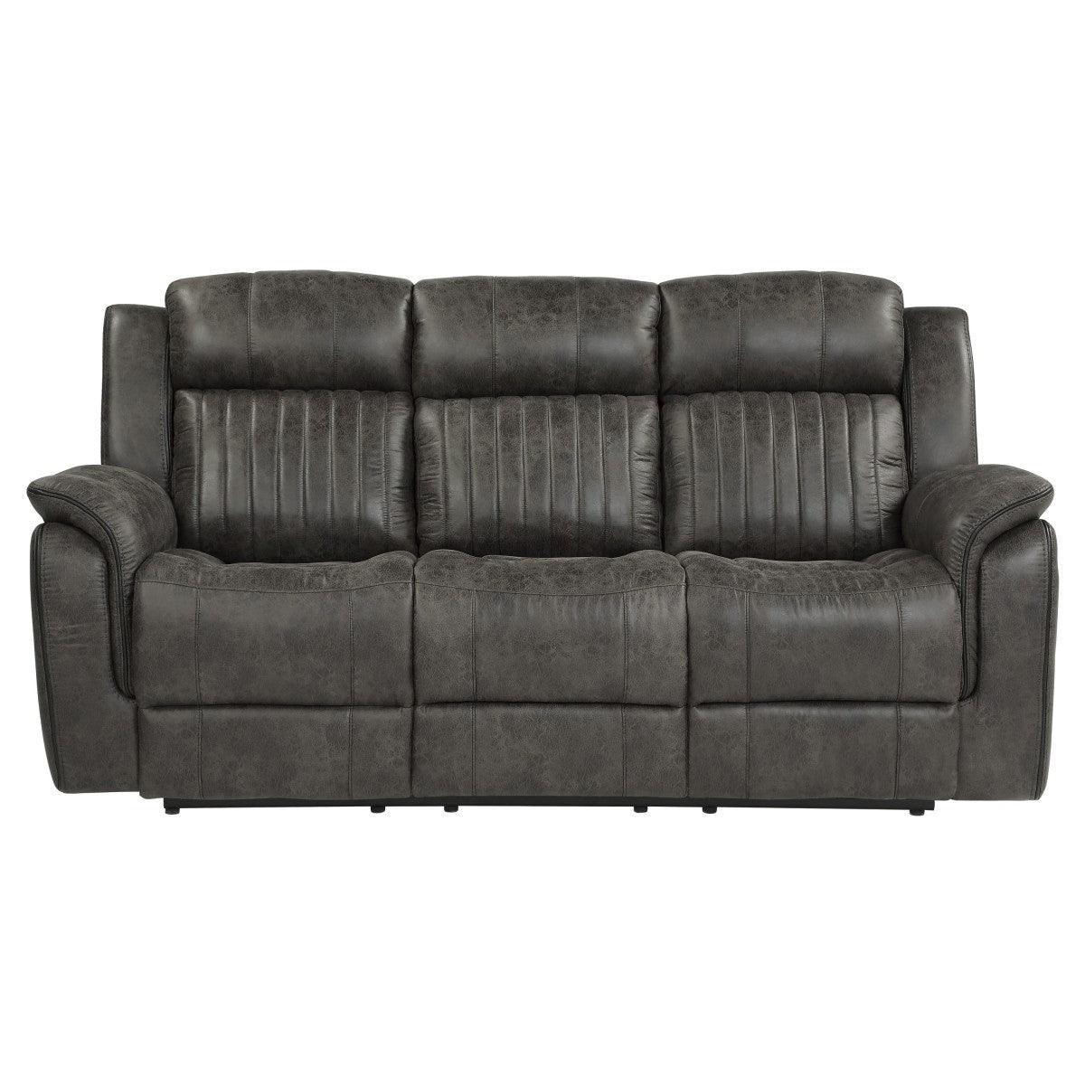 Centeroak Brownish Gray Double Reclining Sofa front view