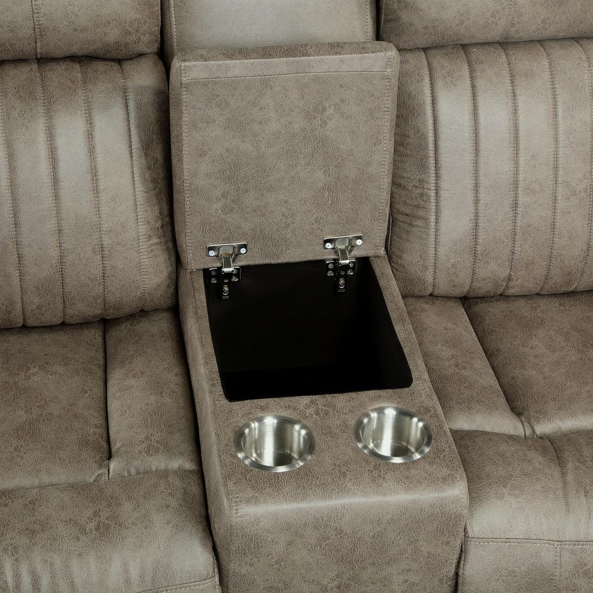 Close-up of center console with cup holders