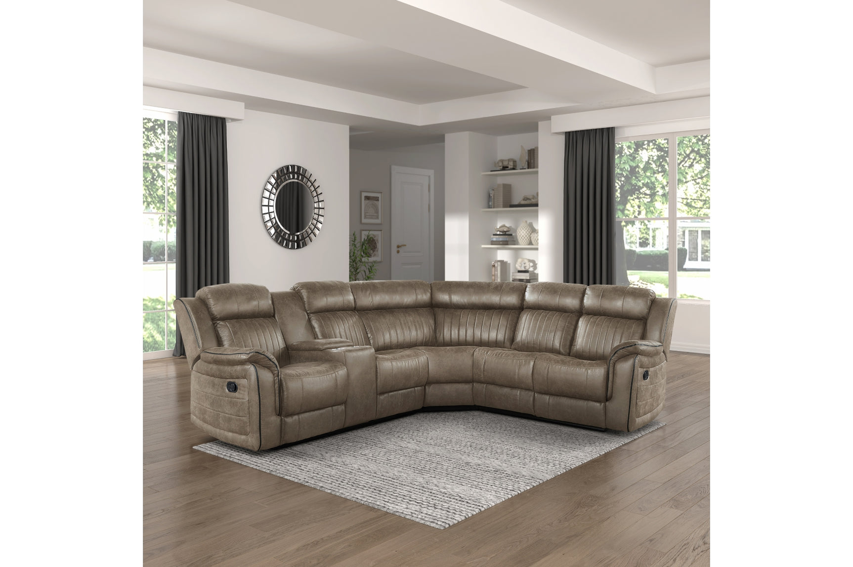 Centeroak Reclining Sectional sofa with left console, living room setup