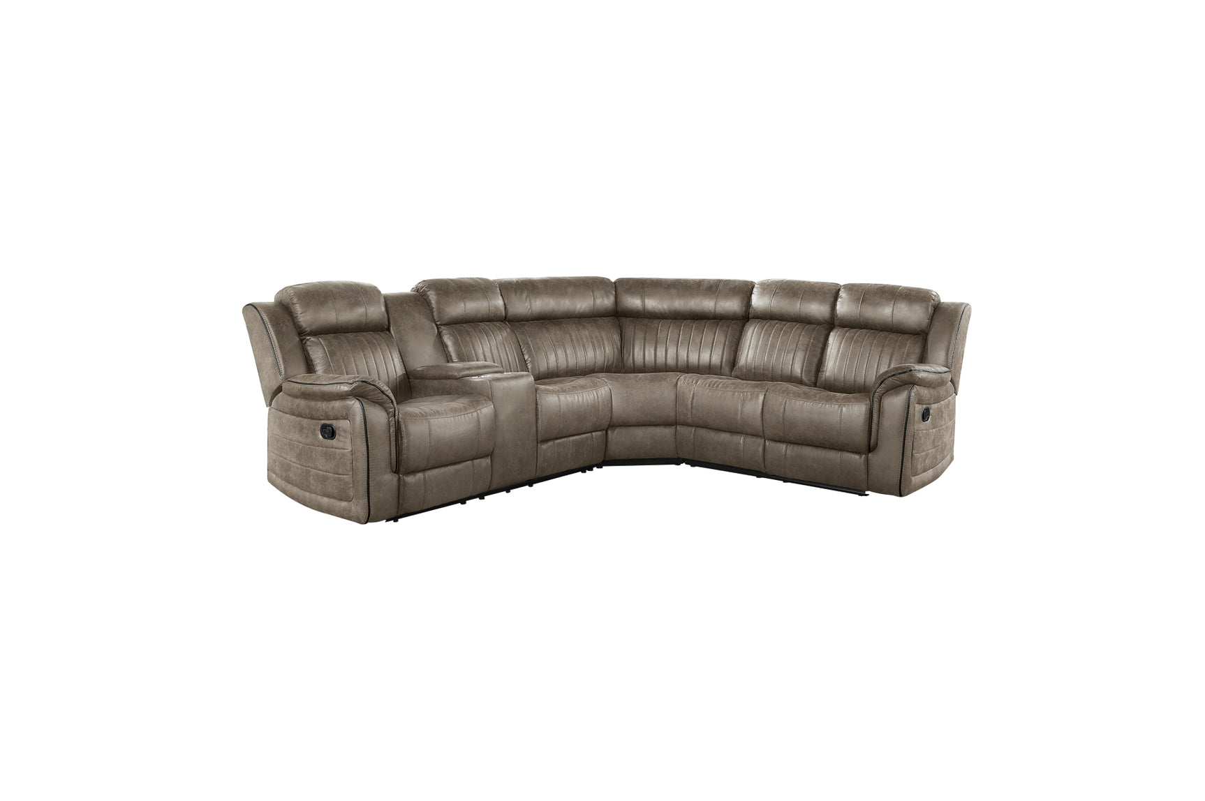 Side view of Centeroak Brown Gray Faux Leather Reclining Sectional