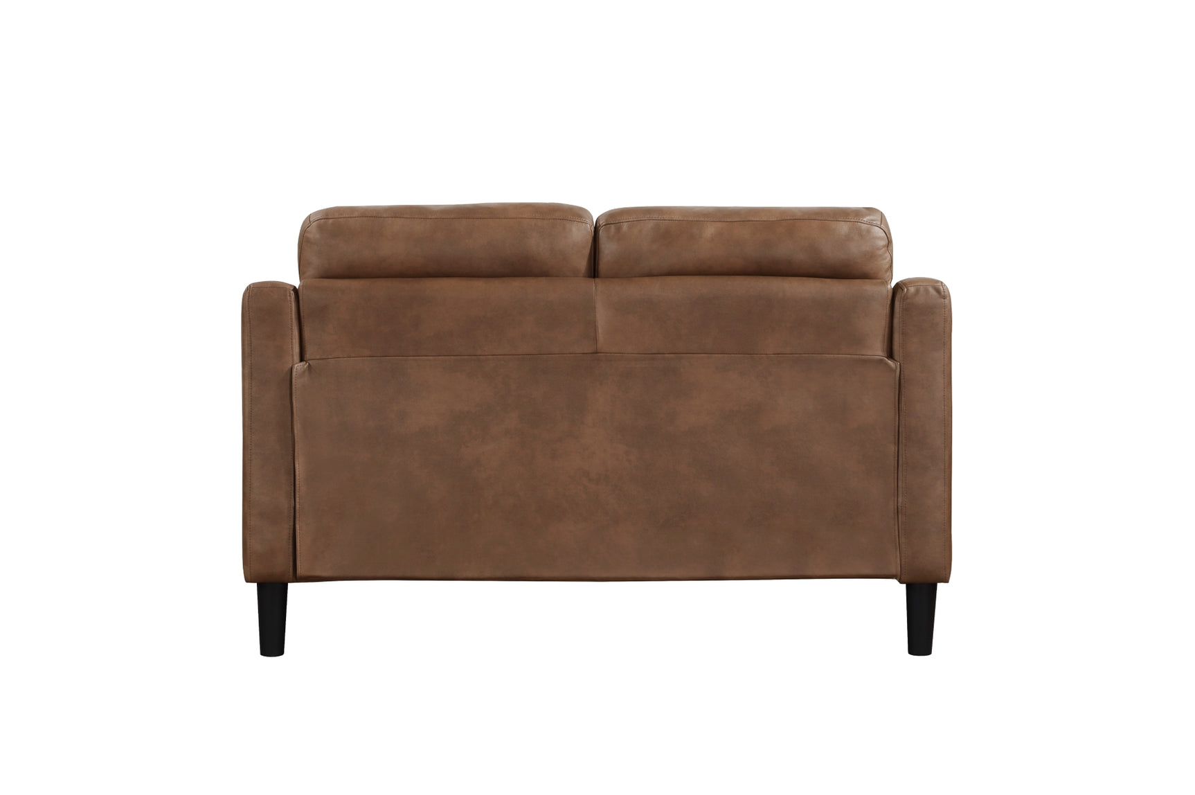 side angle of Mallory Brown brown microfiber loveseat