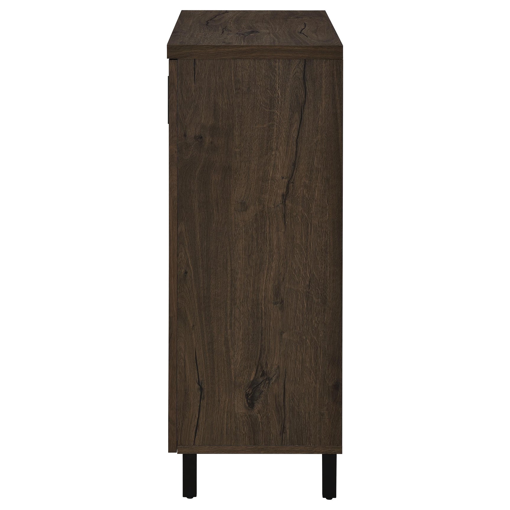 View showing slender metal legs of Brixton shoe cabinet