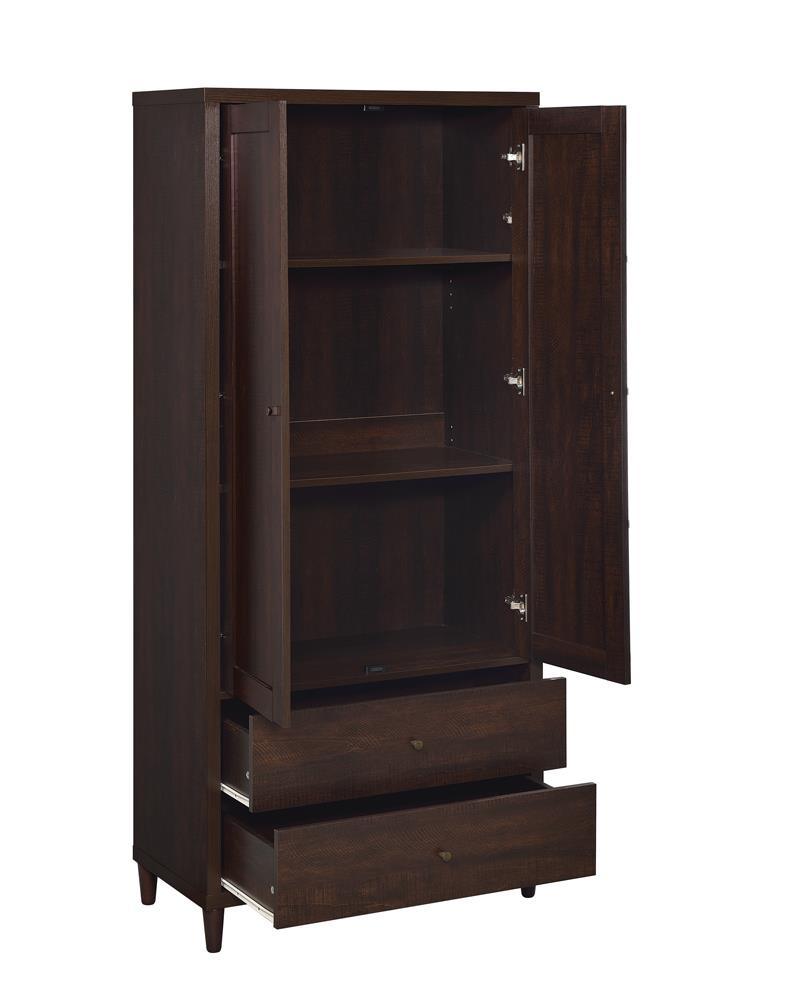 Wadeline 2-Door Tall Accent Cabinet Rustic Tobacco close-up of drawer