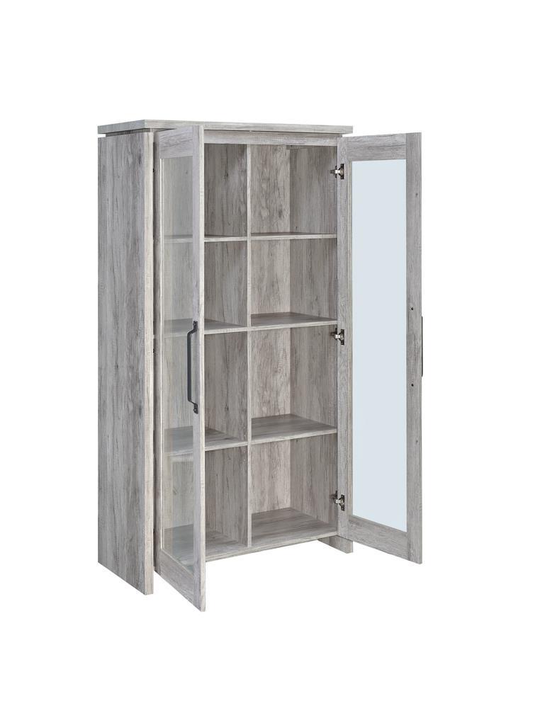 Alejo 2-Door Tall Curio Cabinet open doors display interior shelves