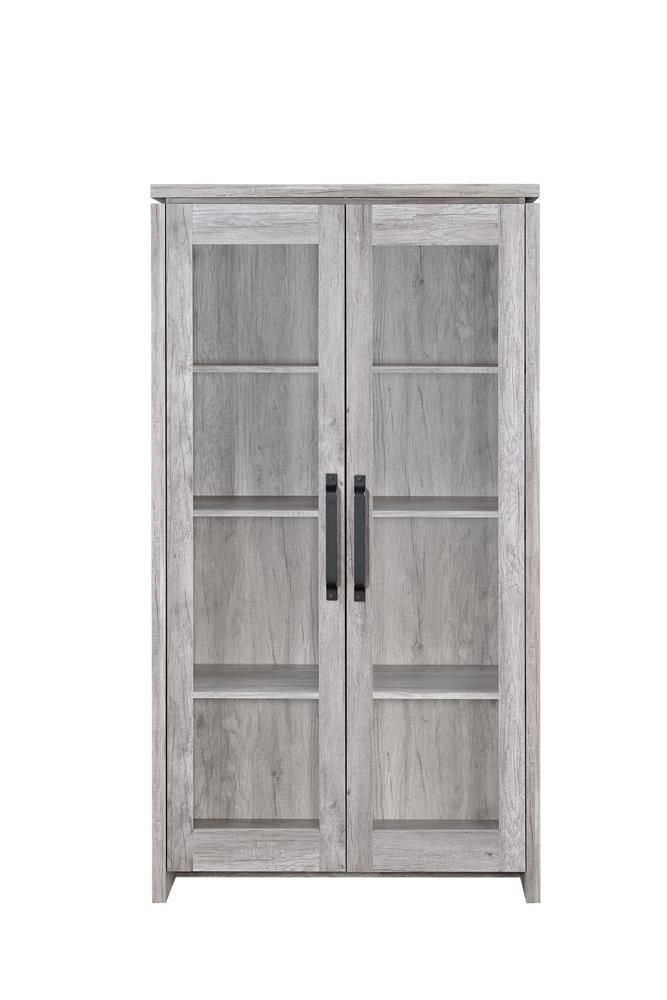 Alejo 2-Door Tall Curio Cabinet side view with metal pull handles