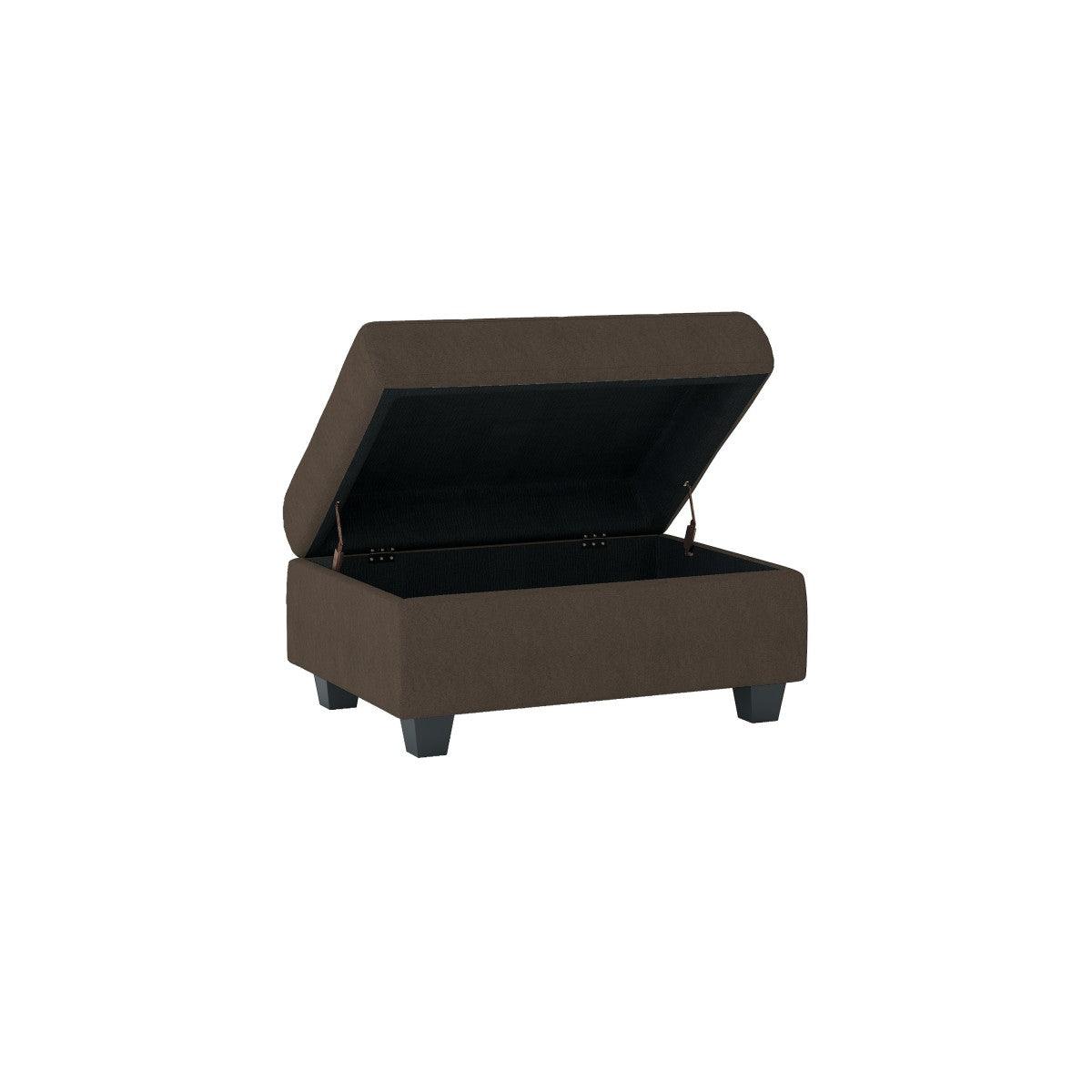 Open storage compartment of Maston Chocolate Tufted Ottoman