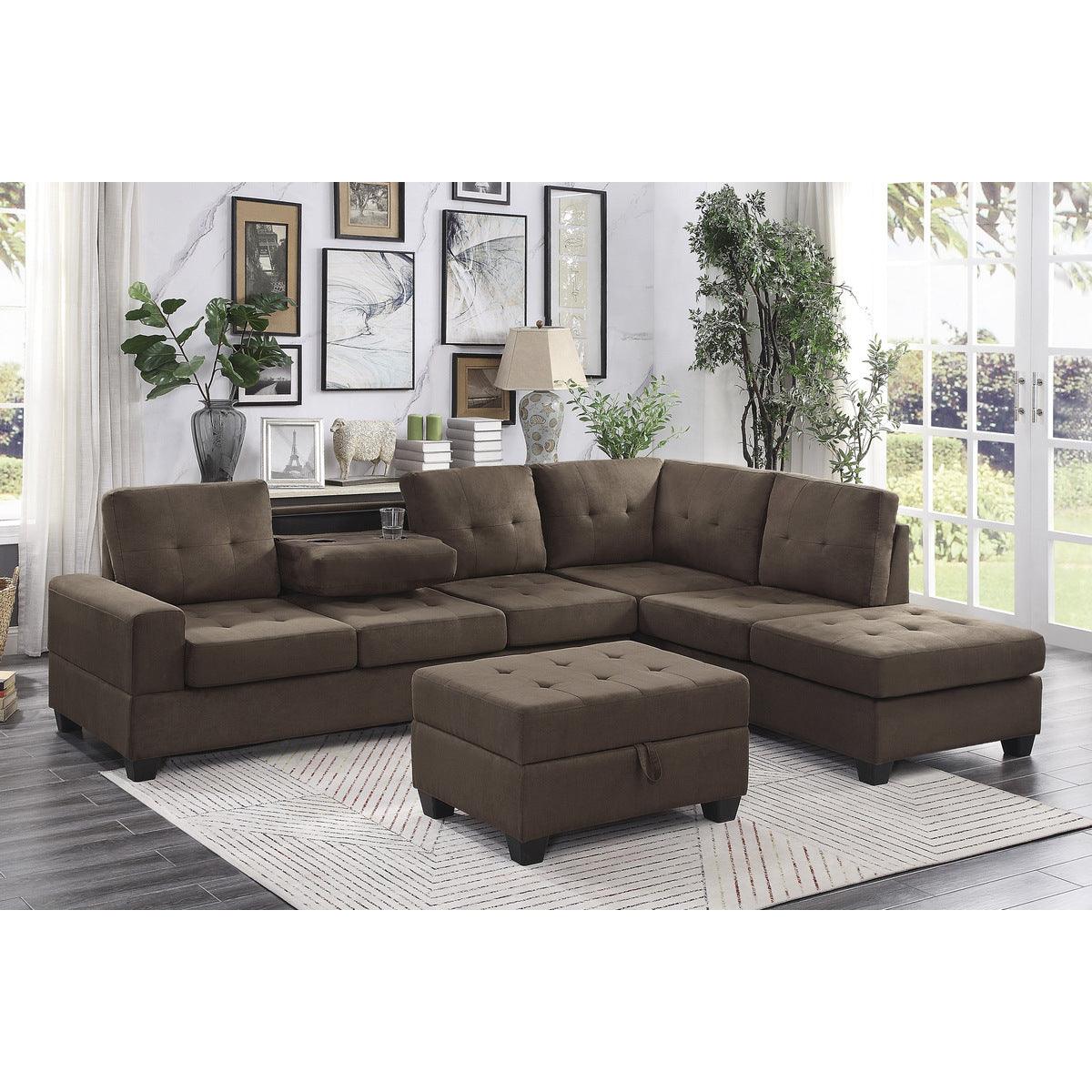Side view of Maston Chocolate Fabric 2-Piece Reversible Sectional sectional sofa seating