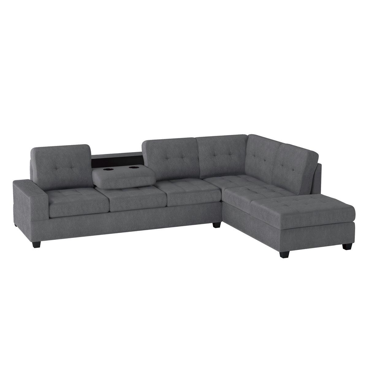 Front view showing drop-down cup holders on sectional sofa