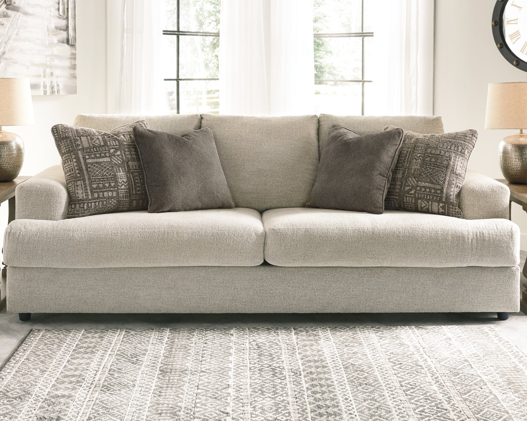 Close-up detail of chenille upholstery on Soletren sofa