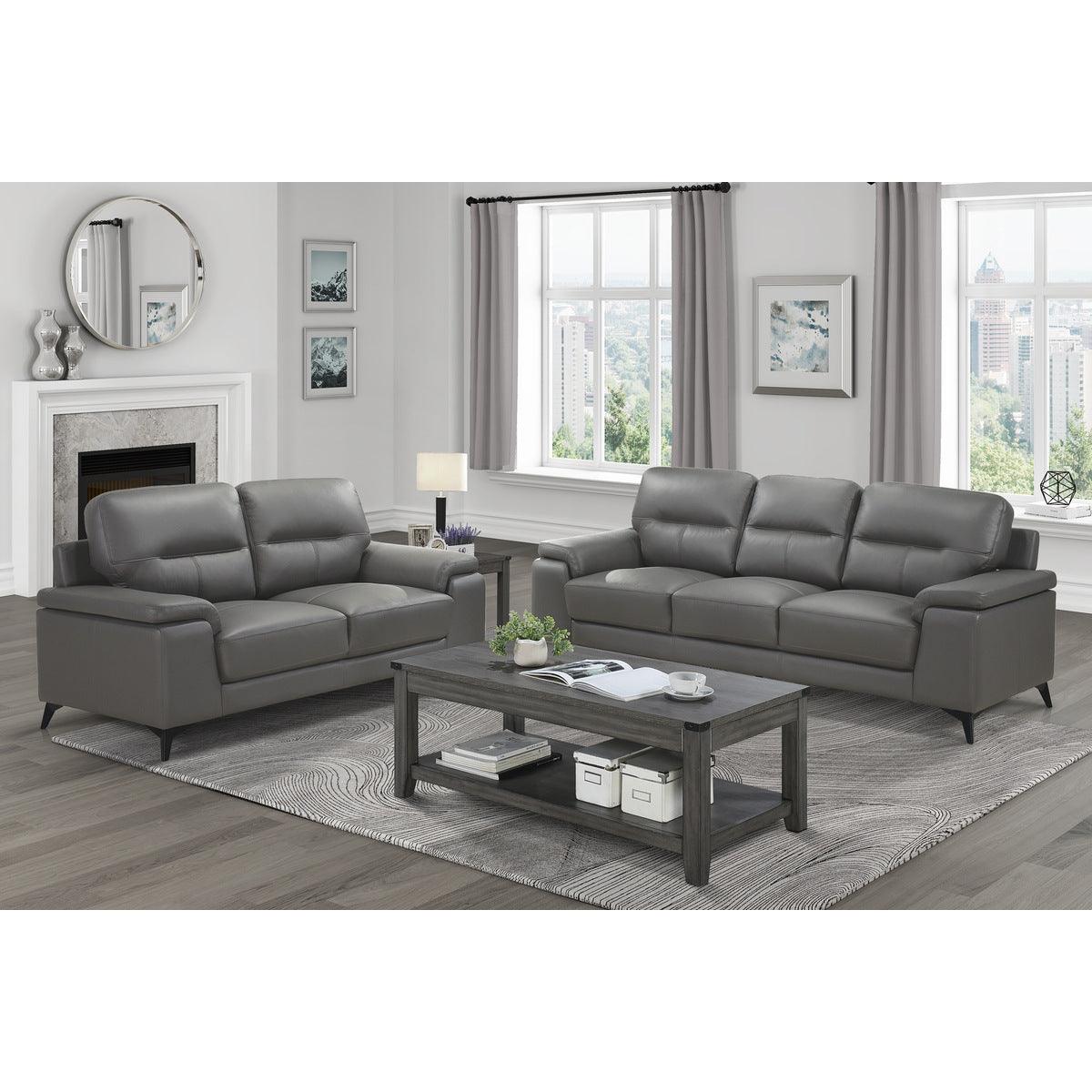 Close-up of seat cushions and pillow-top arms of Mischa Love Seat