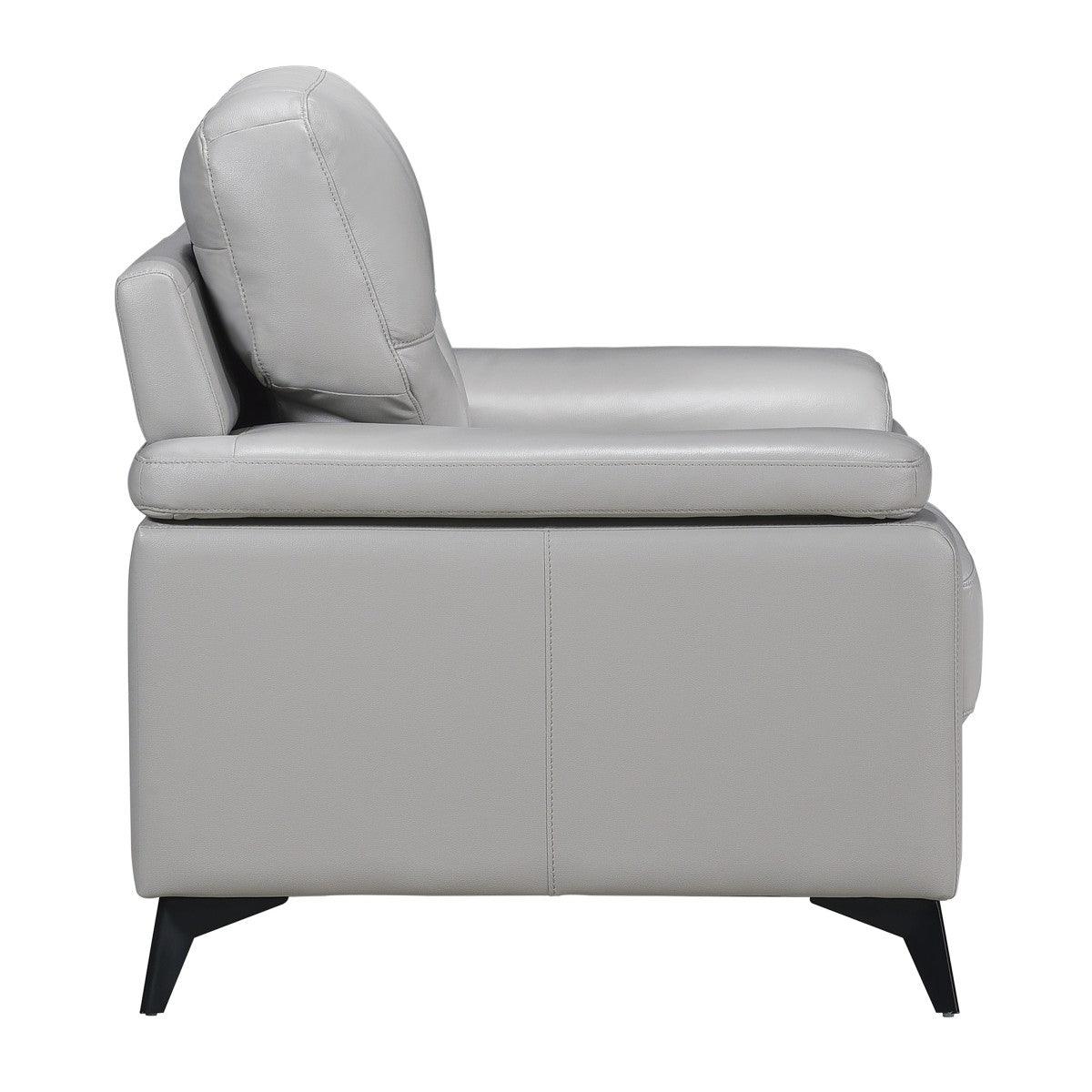 Rear side view of Mischa Silver Gray Faux Leather Accent Chair