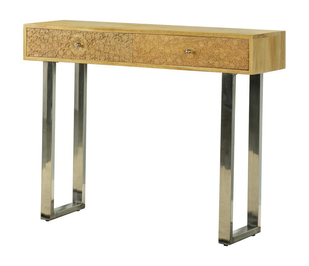Draco Console Table with hand-carved floral drawers close-up