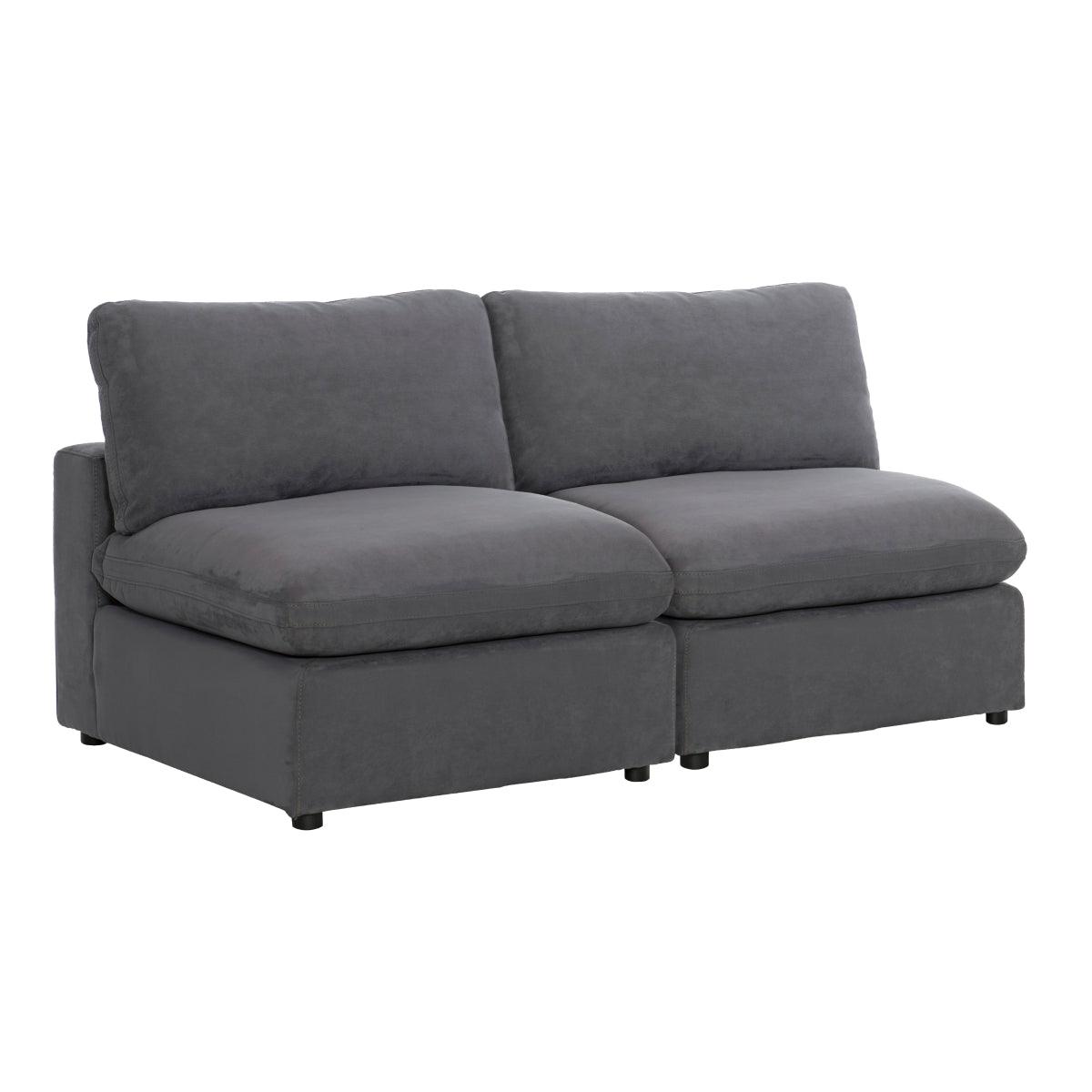 Gray fabric loveseat angled view showing upholstery