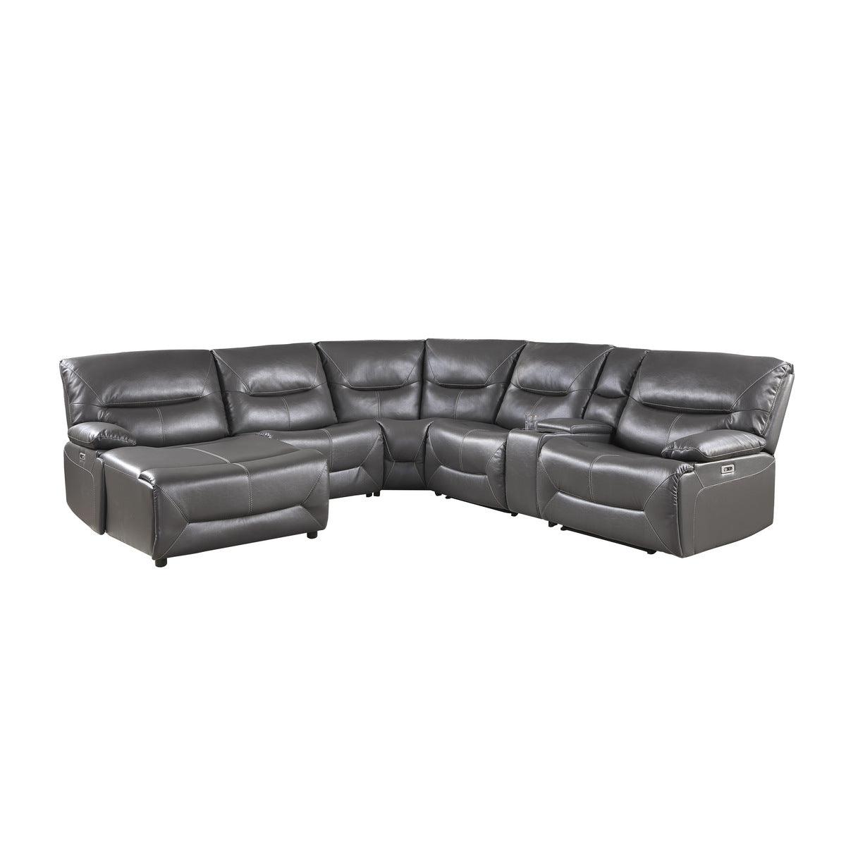 Dyersburg Gray Premium Faux Leather Upholstery 6-Piece Power Reclining Sectional With Left Chaise - Ella Furniture