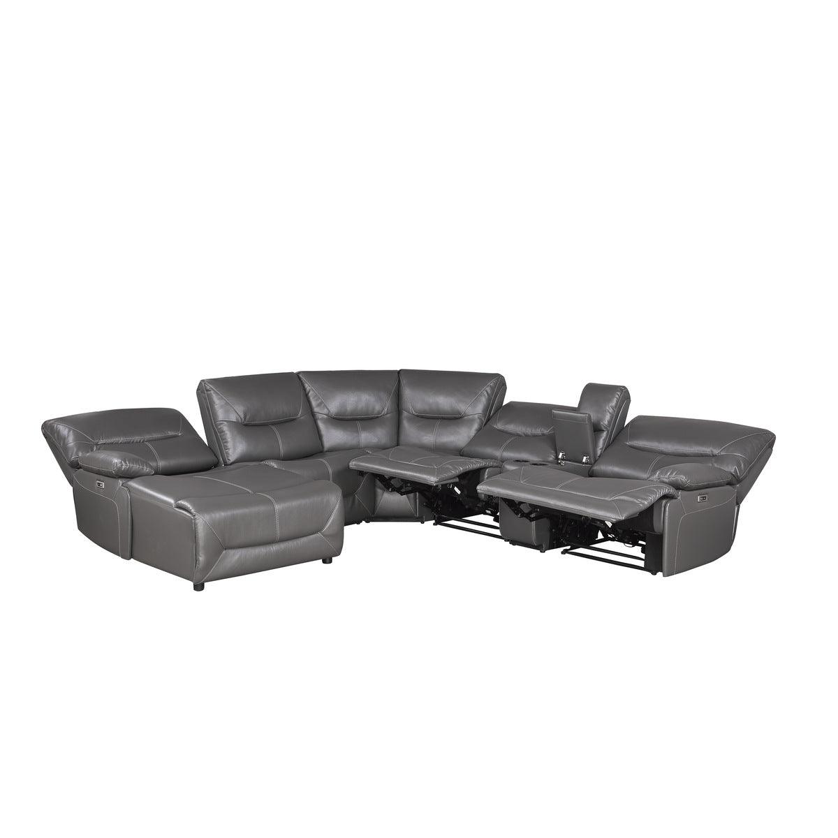Dyersburg Gray Premium Faux Leather Upholstery 6-Piece Power Reclining Sectional With Left Chaise - Ella Furniture
