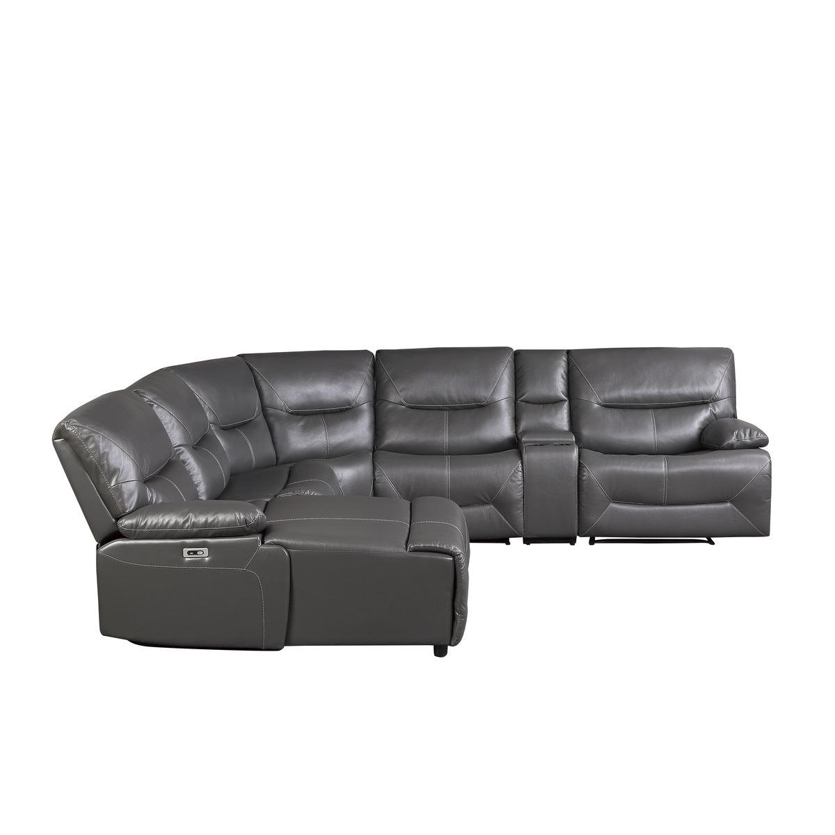 Dyersburg Gray Premium Faux Leather Upholstery 6-Piece Power Reclining Sectional With Left Chaise - Ella Furniture