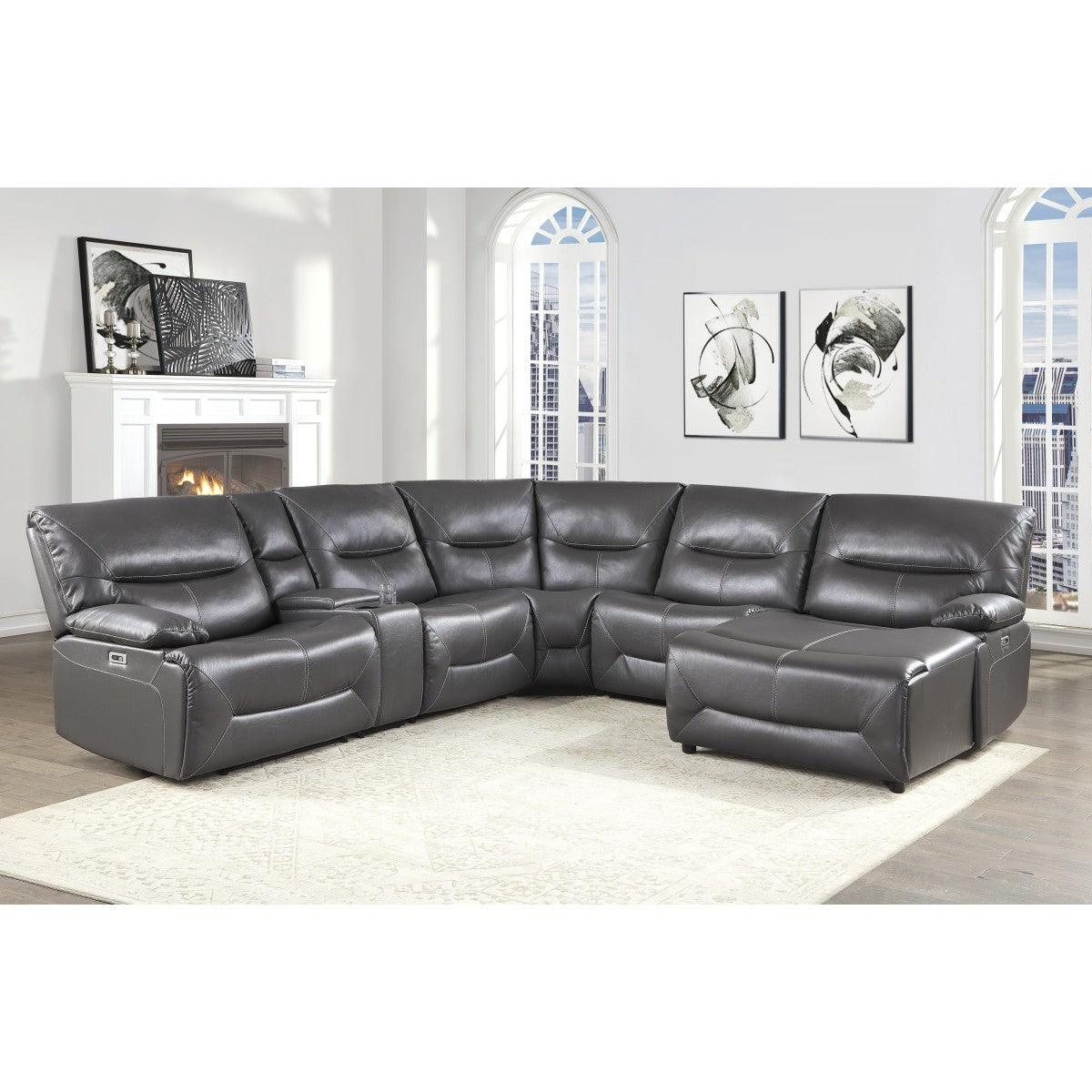 Dyersburg Gray Premium Faux Leather Upholstery 6-Piece Power Reclining Sectional With Right Chaise - Ella Furniture