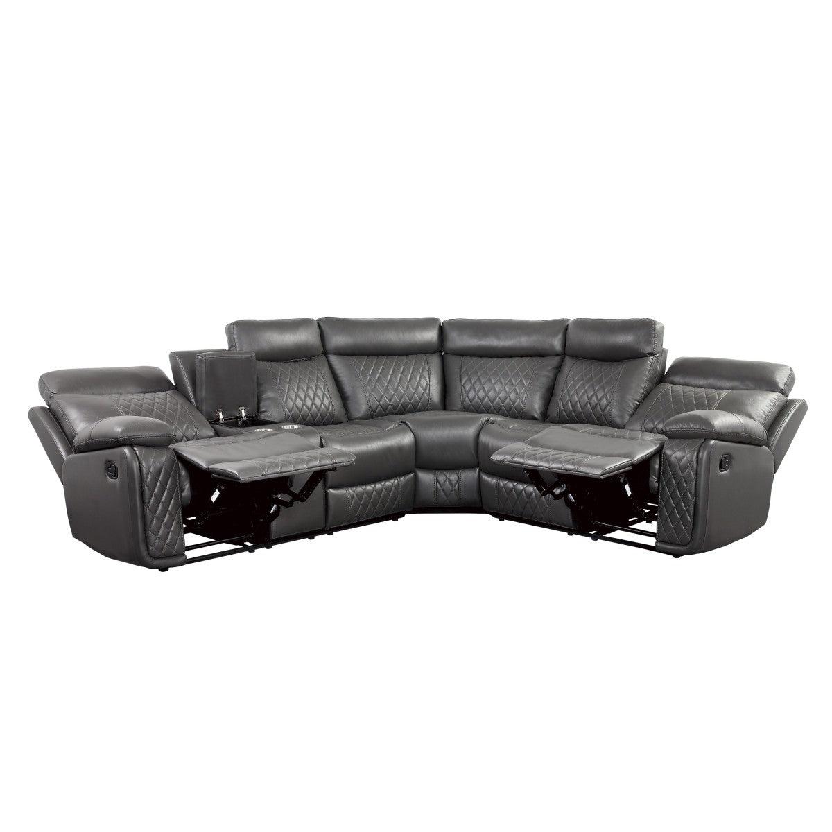 Open left console of Socorro Gray Reclining Sectional