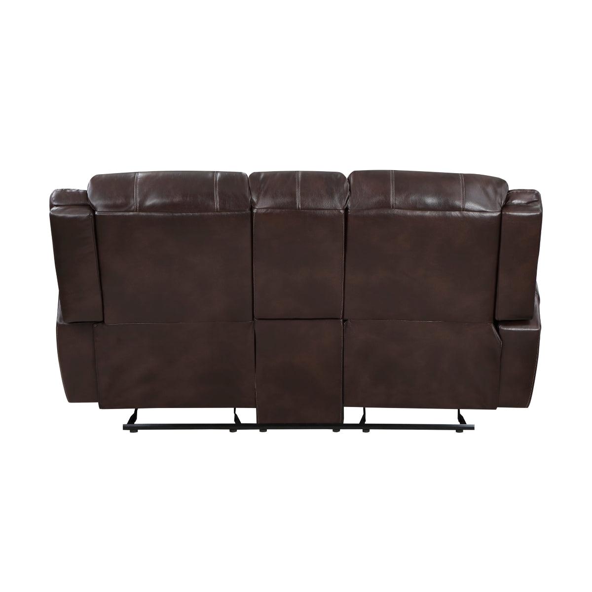 Center Hill Brown Faux Leather Double Glider Reclining Love Seat, center console detail