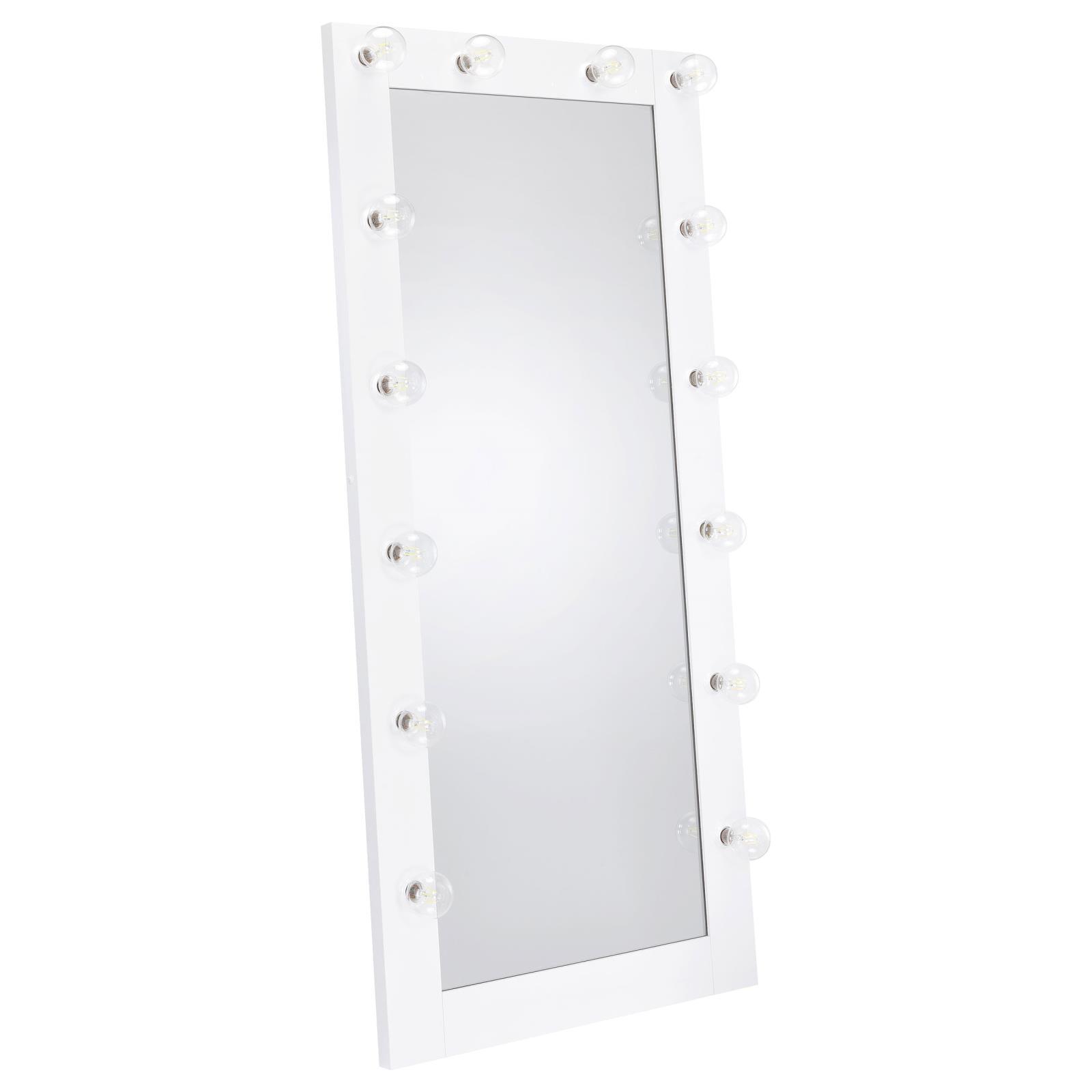 Side angle of Zayan floor mirror showcasing LED lighting and frame depth