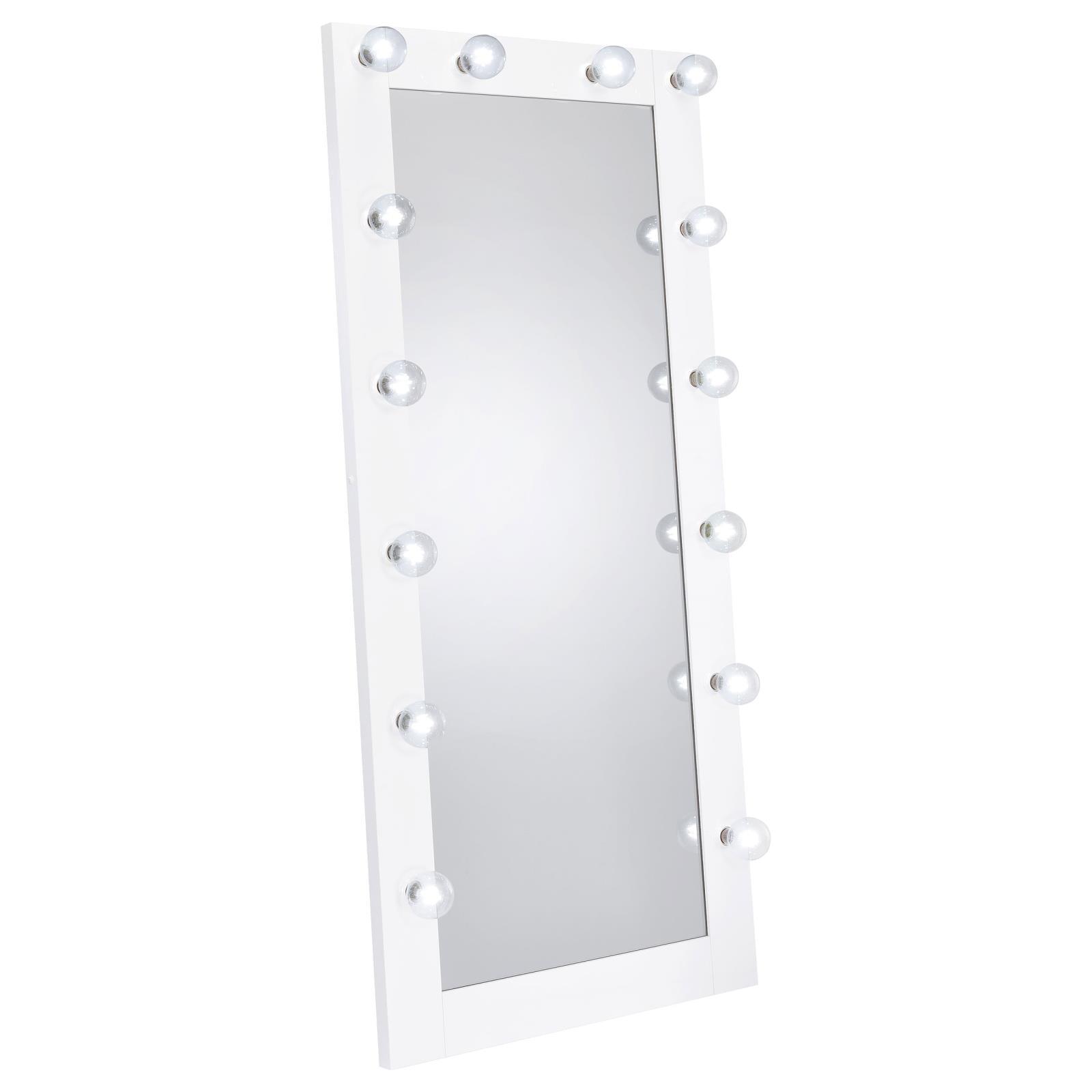 Close-up of Zayan floor mirror illuminated LED bulbs and switch