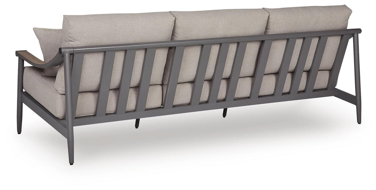 Ocean Gray Beach Outdoor Sofa and Loveseat with Coffee Table Set — back view