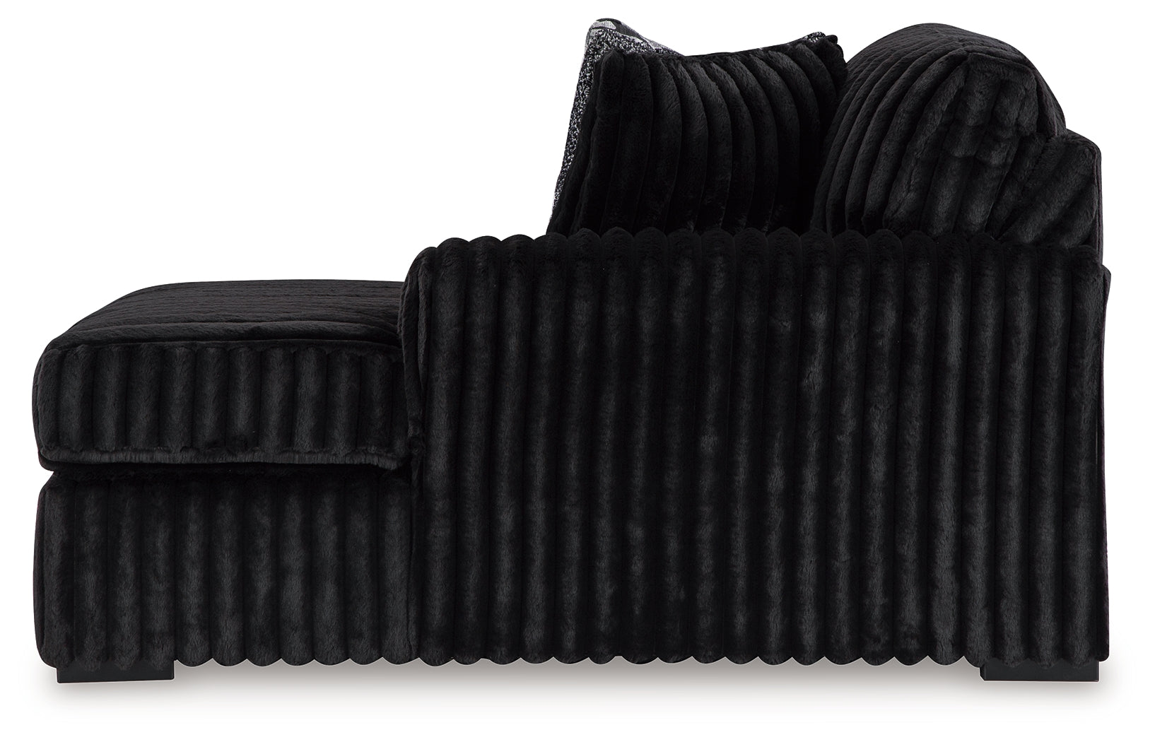 Room view showing Midnight-Madness Onyx Velvet sectional with chaise