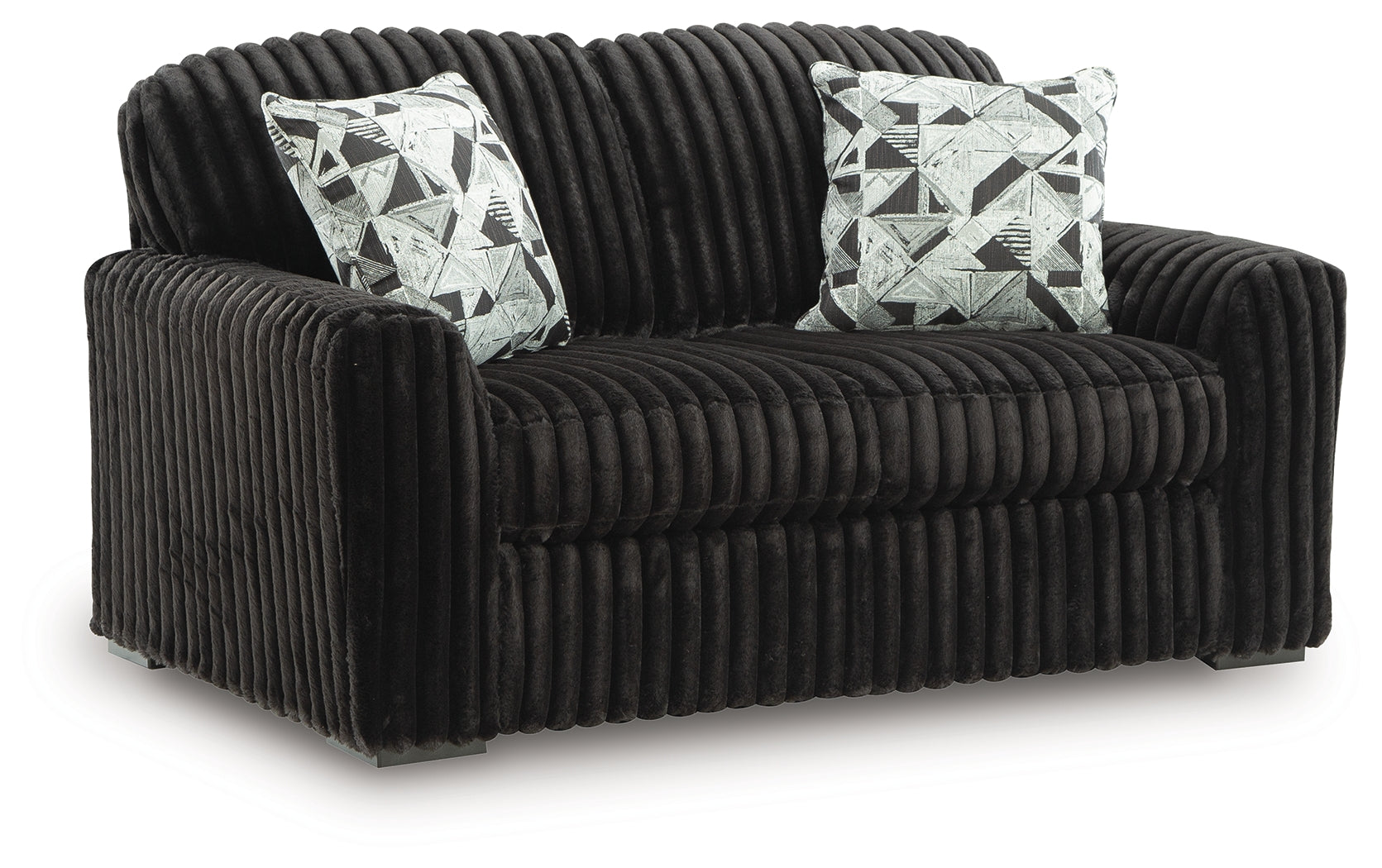 Midnight-Madness Onyx velvet loveseat head-on view