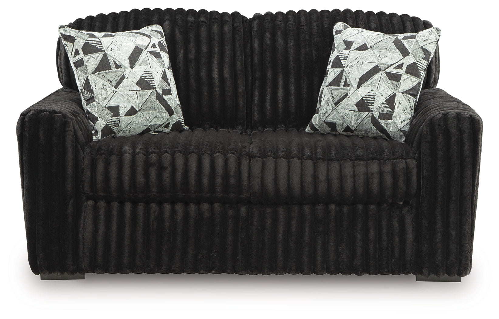 Midnight-Madness Onyx velvet loveseat rear view