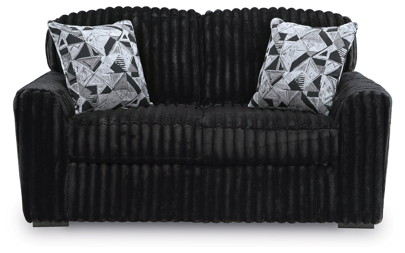 Detail close-up of Midnight-Madness Onyx Sofa and Loveseat fabric and finish
