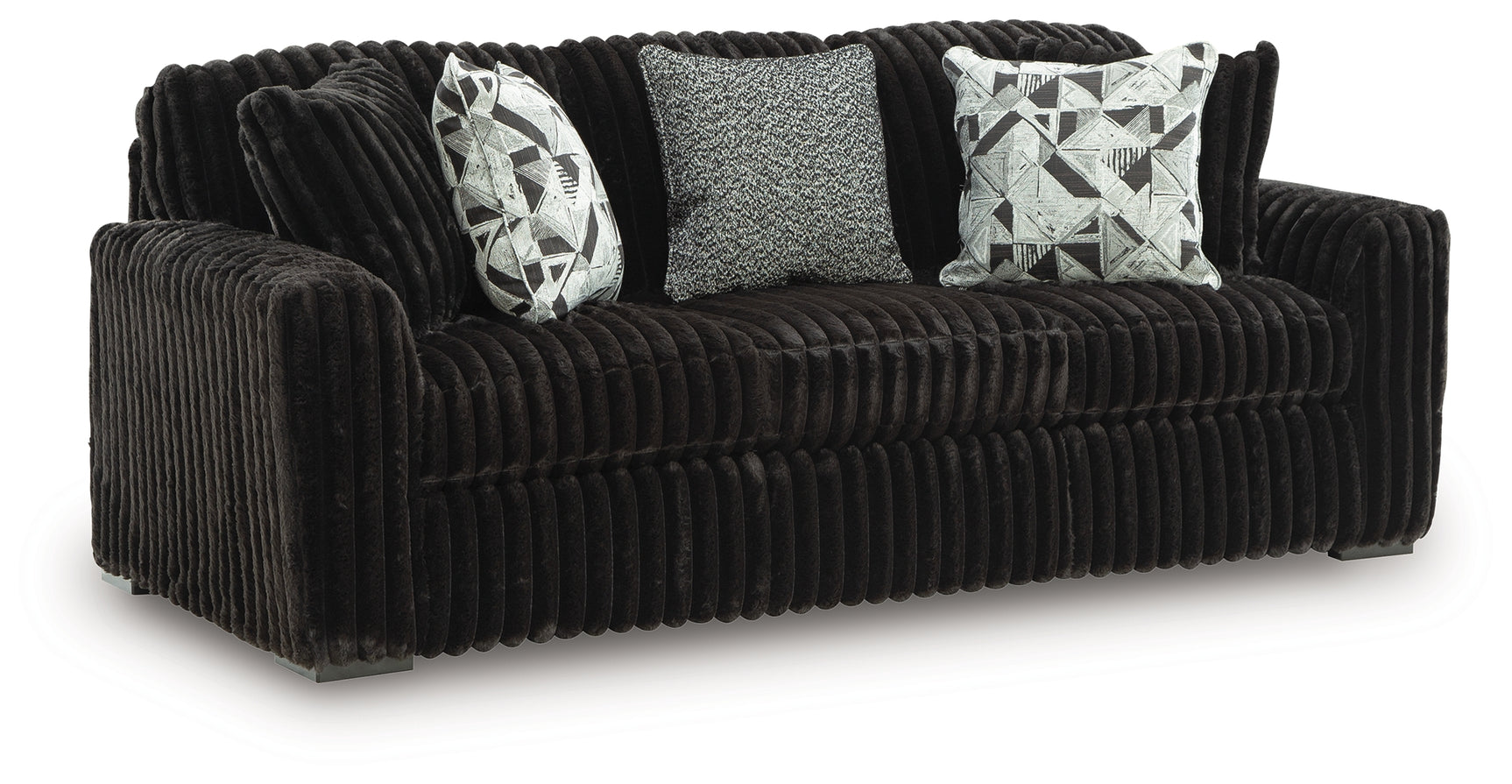 Midnight-Madness Onyx Velvet Sofa, side angle view