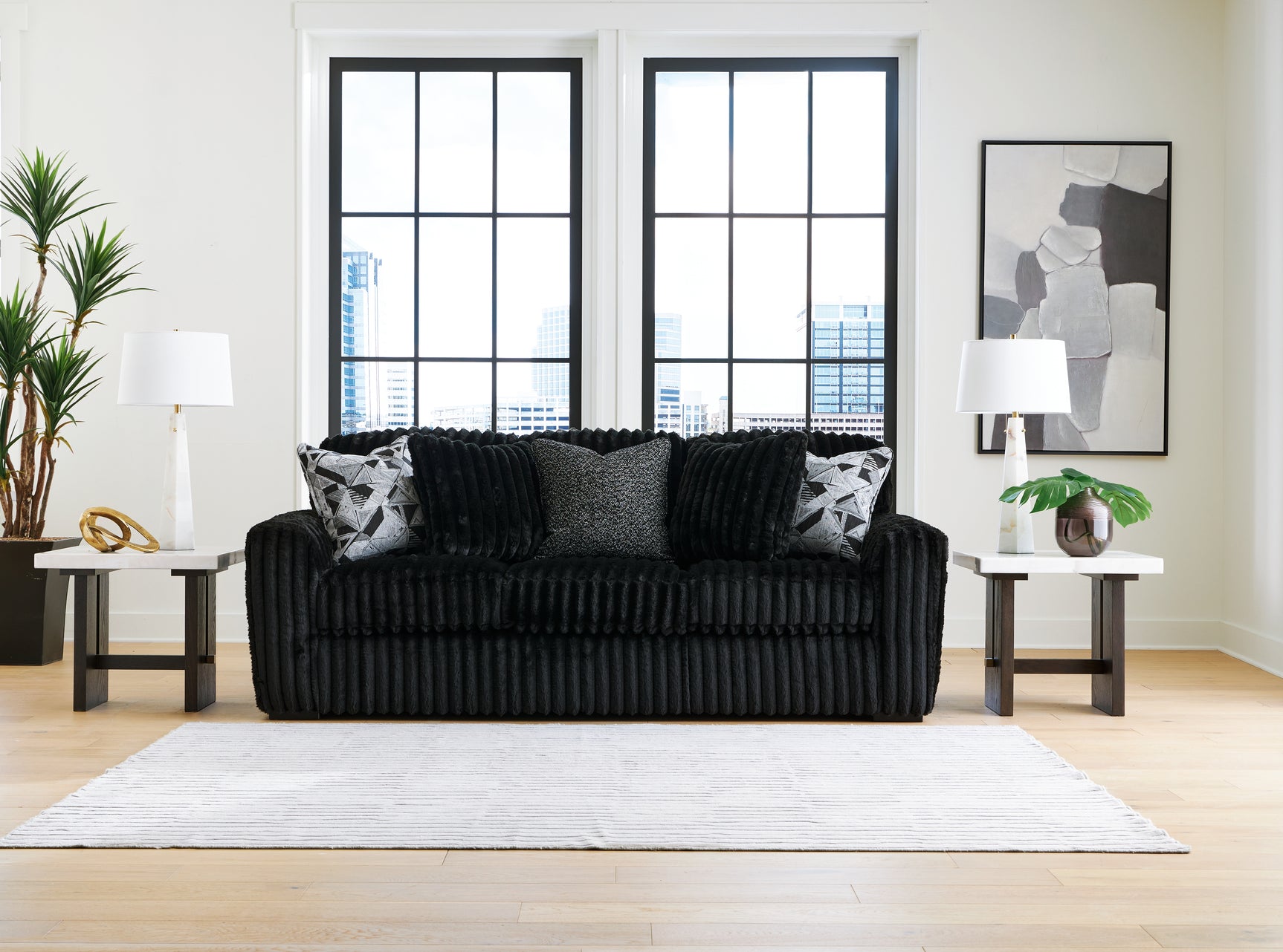 Front view of Midnight-Madness Onyx Sofa and Loveseat