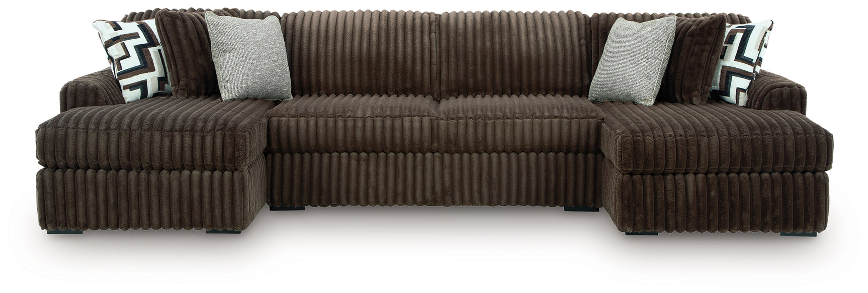 Front view of Midnight Madness Chocolate Velvet 3-Piece Sectional Sofa with Chaise