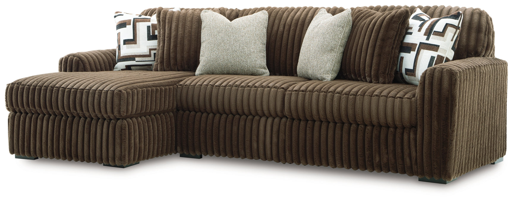 Side view of Midnight-Madness Chocolate Velvet Sectional Sofa with Chaise