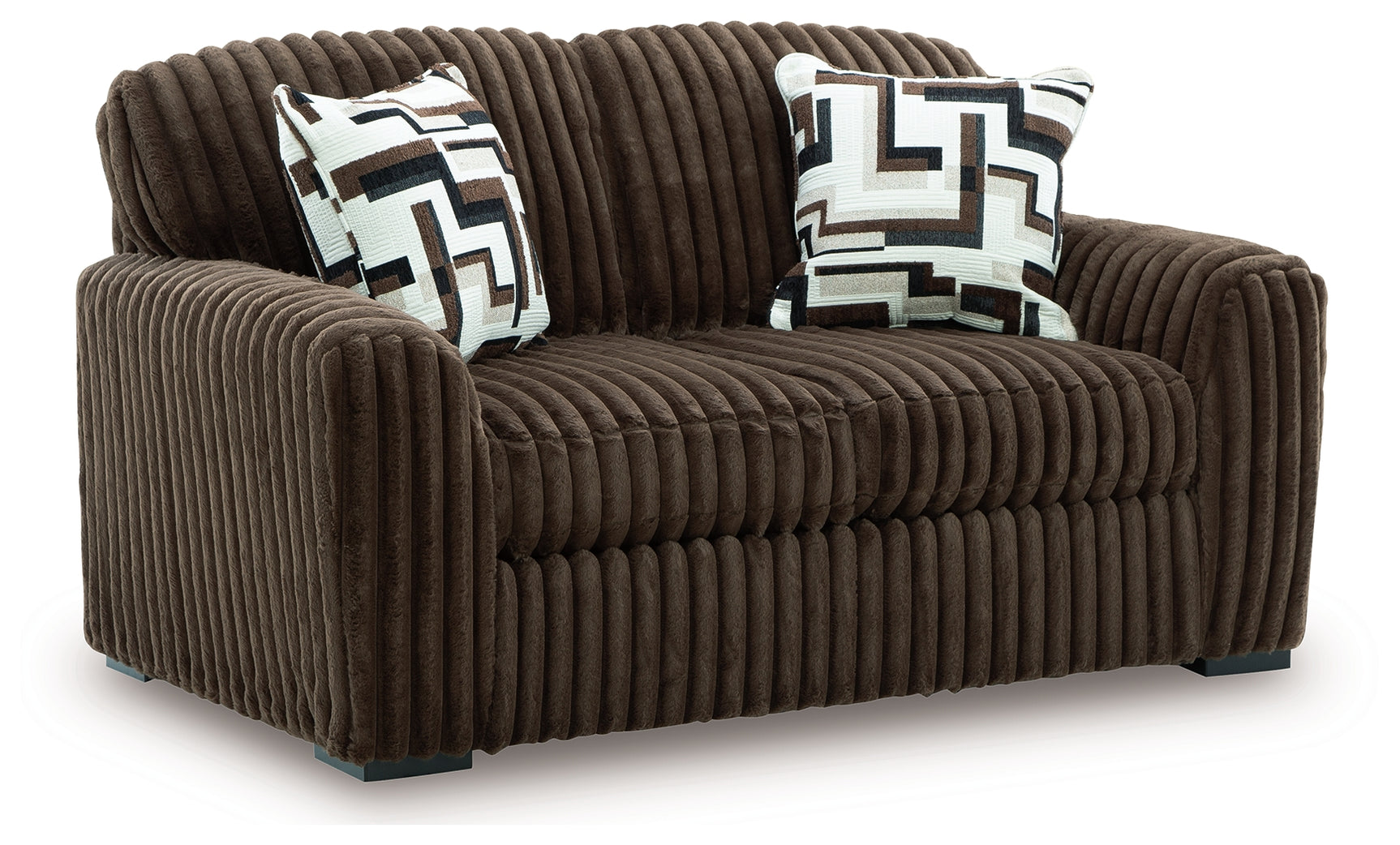 angled view of Midnight Madness Chocolate Sofa and Loveseat furniture