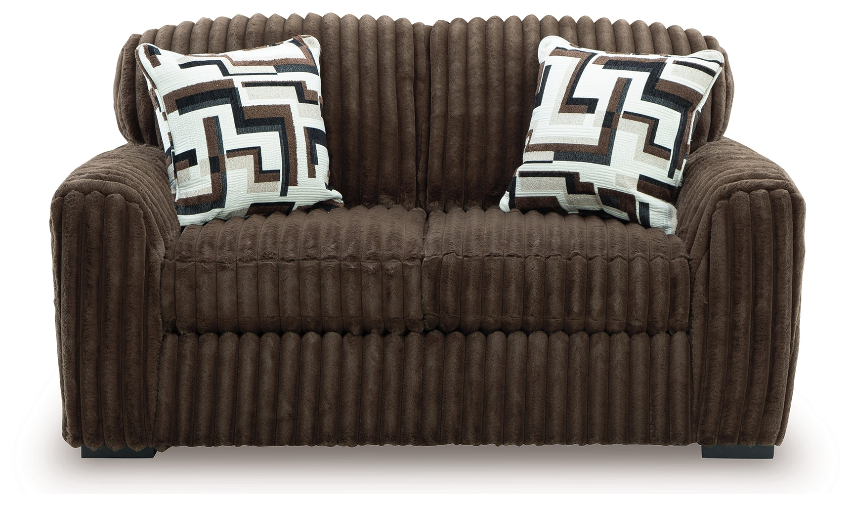 detail view of upholstery on Midnight Madness Chocolate Sofa and Loveseat