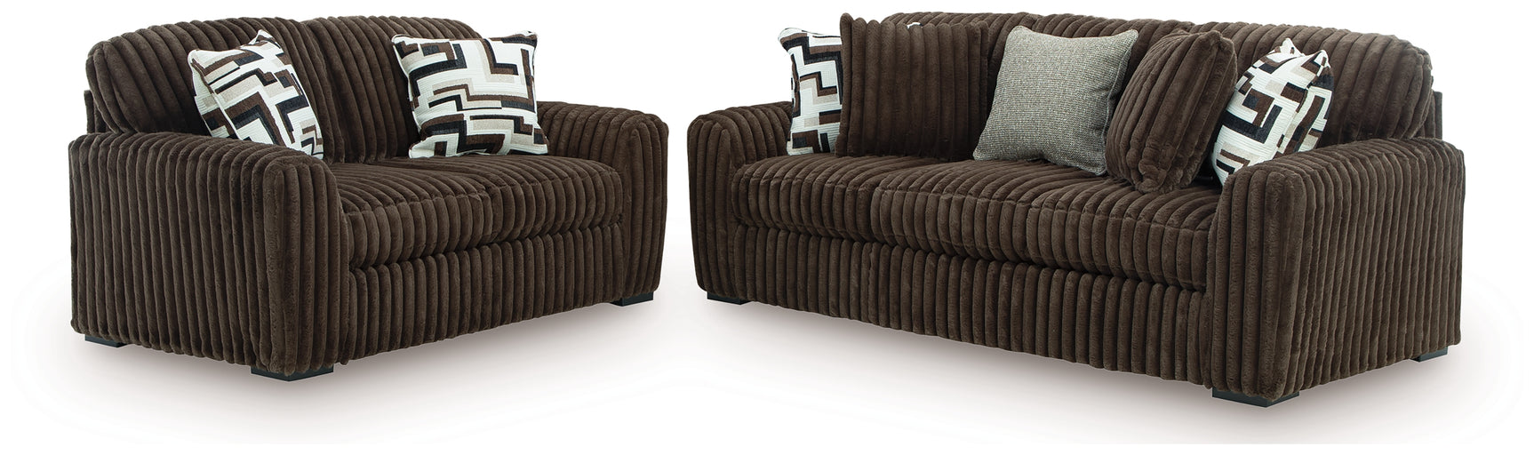 side view of Midnight Madness Chocolate Sofa and Loveseat furniture