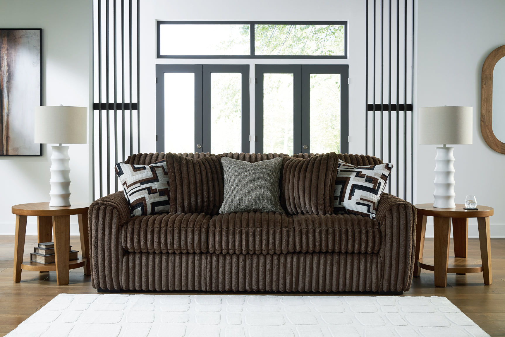 front view of Midnight Madness Chocolate Sofa and Loveseat set