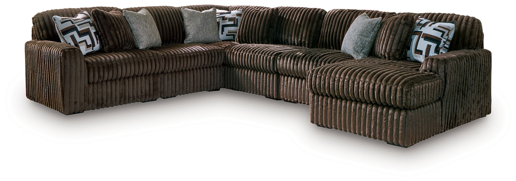 Side angle showing chaise on Midnight-Madness Chocolate Sectional