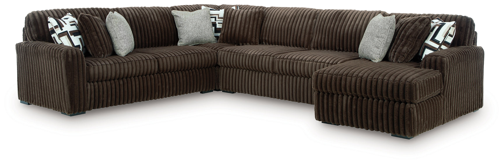 Room perspective of Midnight-Madness Chocolate Velvet 4-Piece Sectional Sofa with Chaise