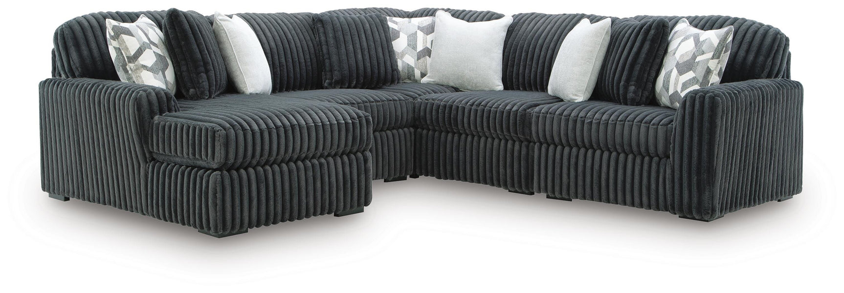 Side view of Midnight-Madness Gunmetal sectional sofa with chaise