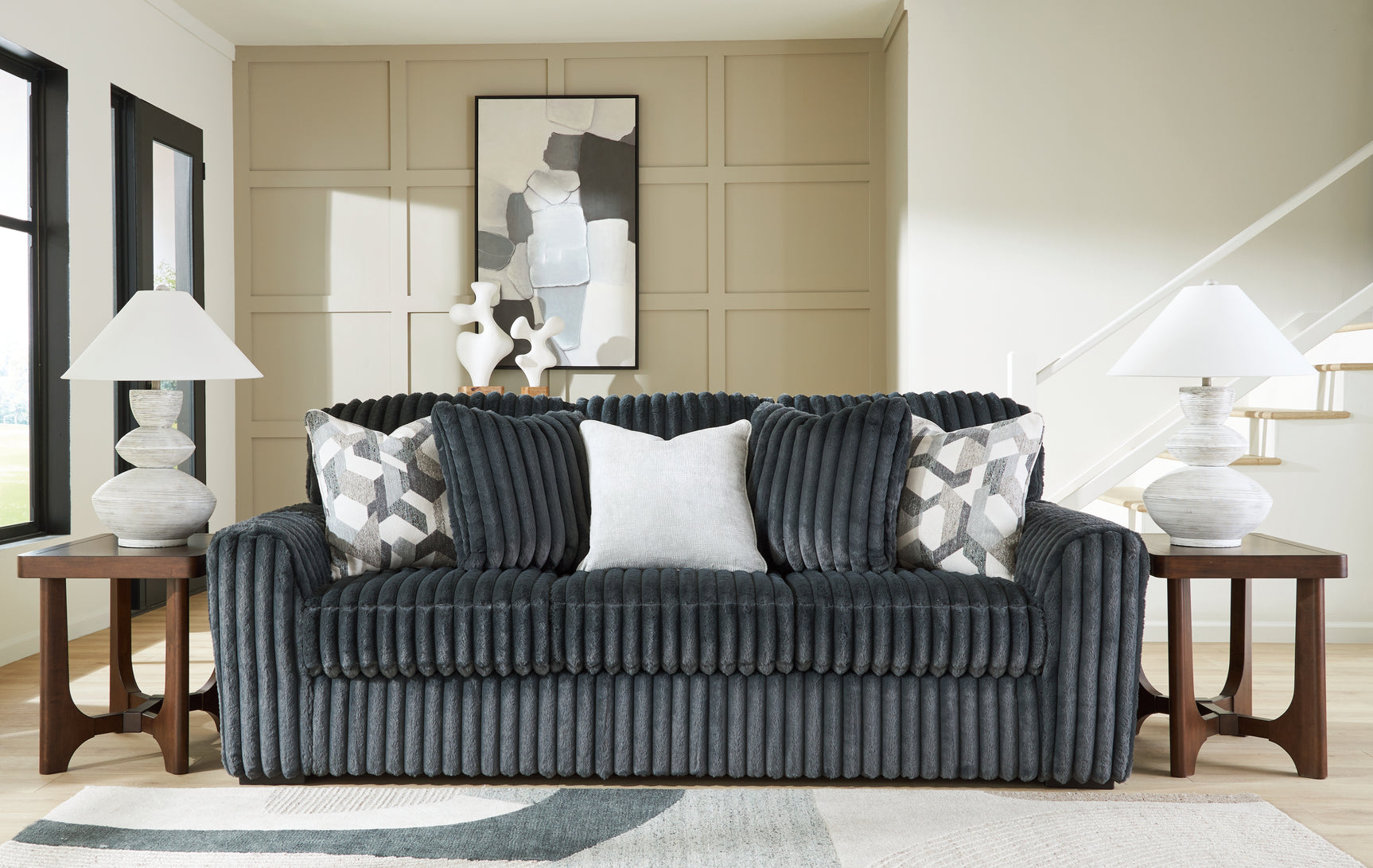 Overall main view of Midnight Madness Gunmetal Sofa and Loveseat