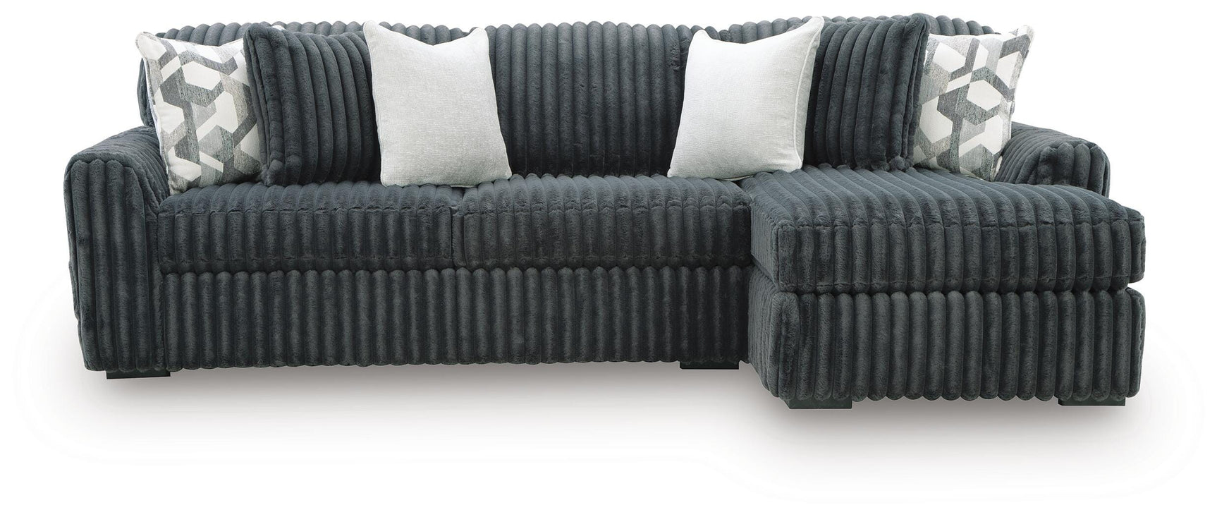 Side view of sectional sofa chaise in gunmetal