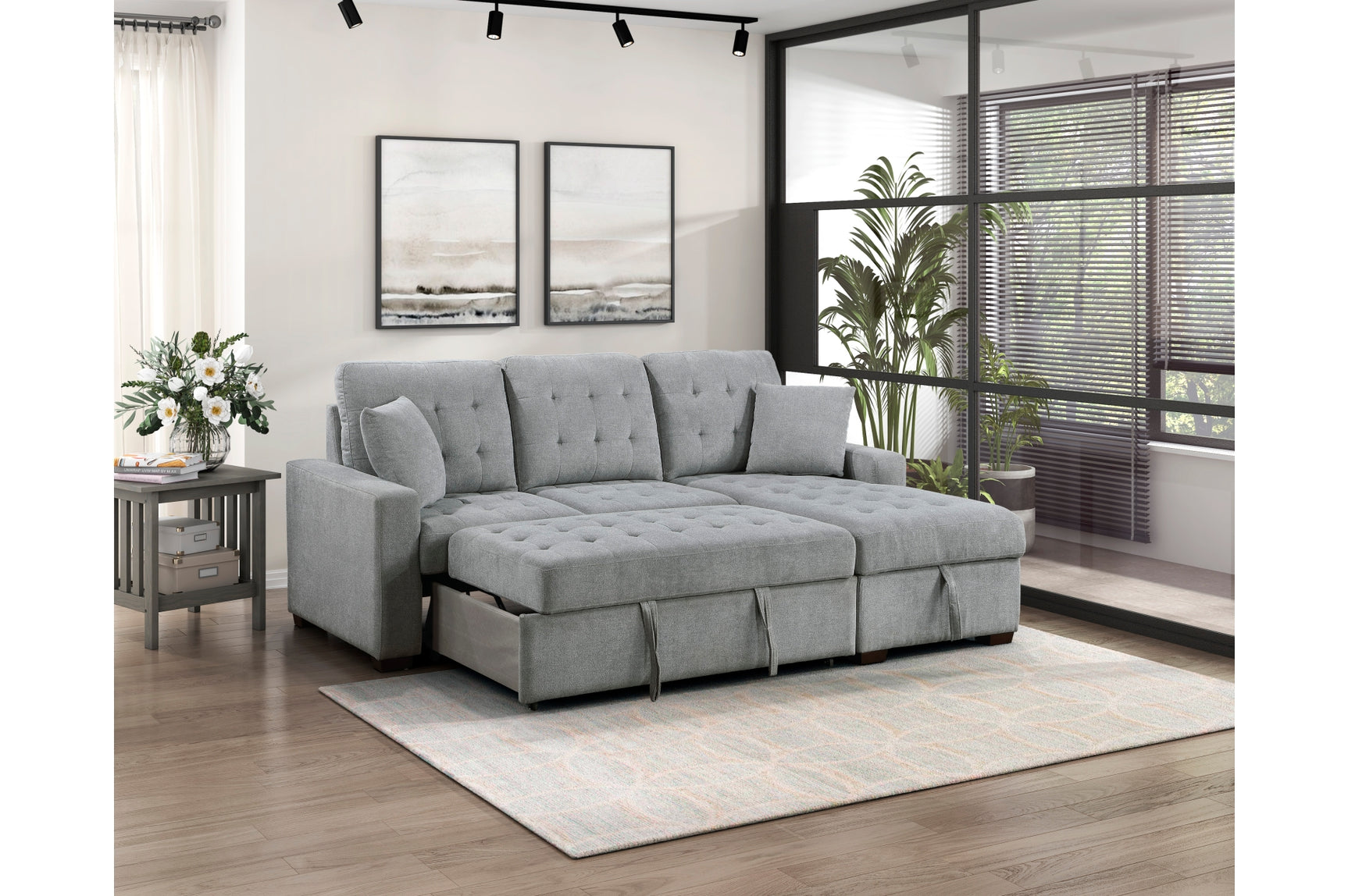 Side view of Waitsfield Grey Velvet Sectional Sofa