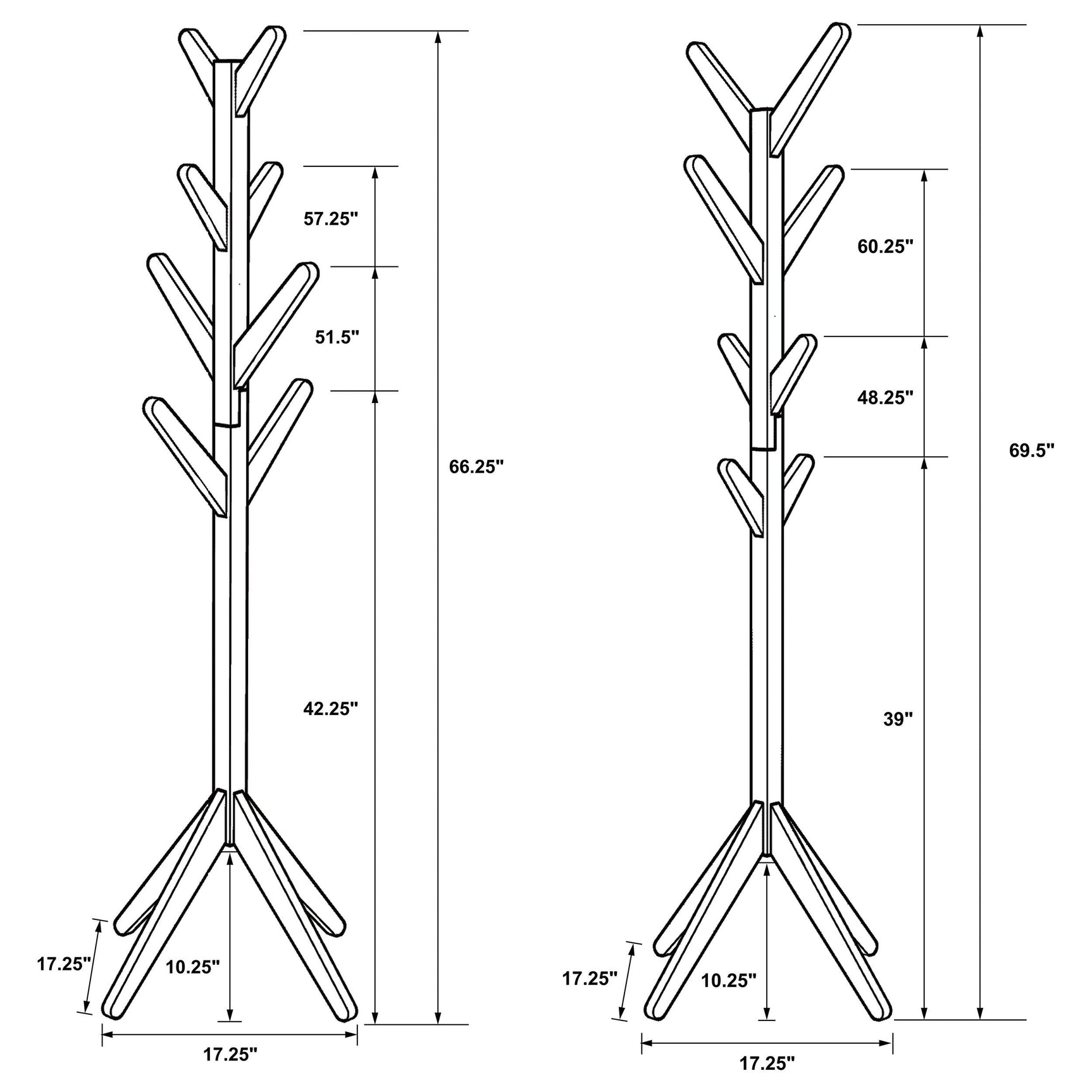 Margaret coat rack showing sturdy rubberwood construction and natural oak finish