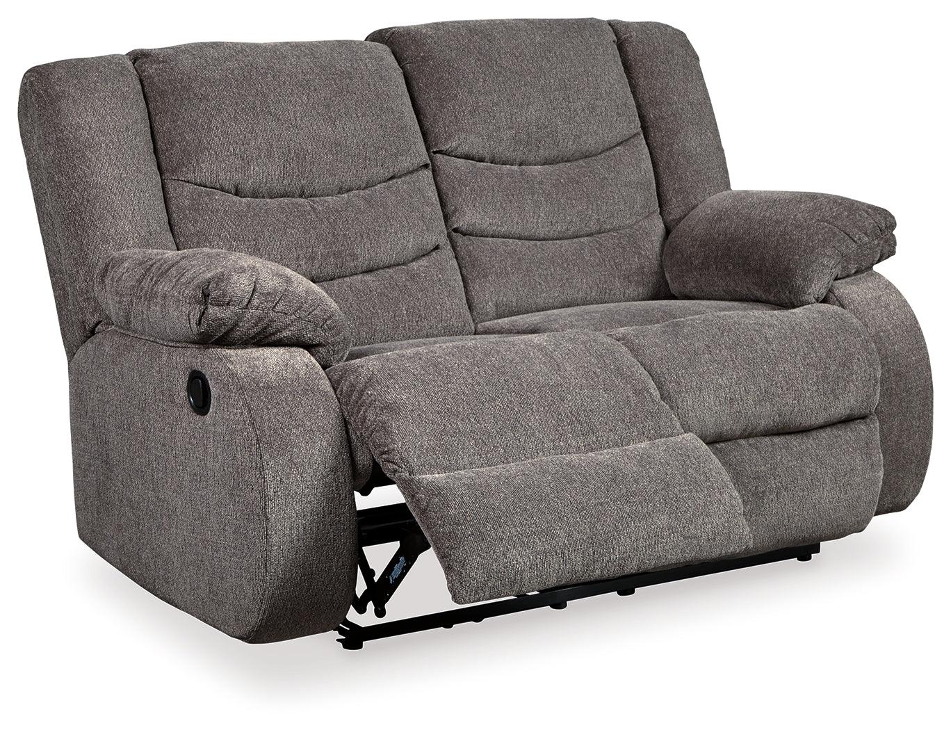 Tulen Gray Chenille Reclining Loveseat - Ella Furniture