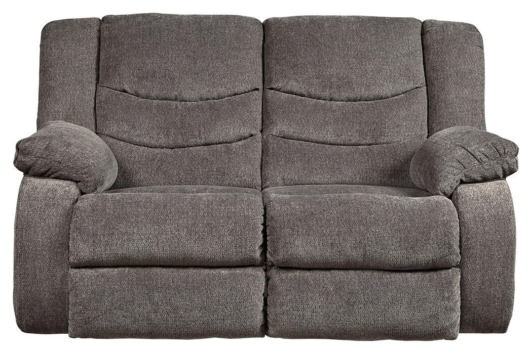 Tulen Gray Chenille Reclining Loveseat - Ella Furniture