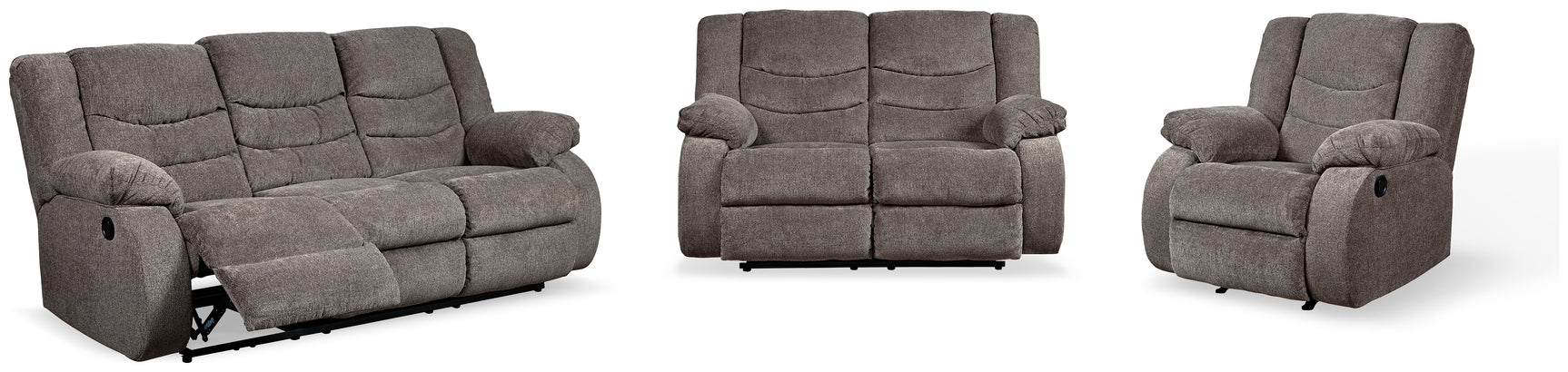 Tulen Gray reclining loveseat angled side view