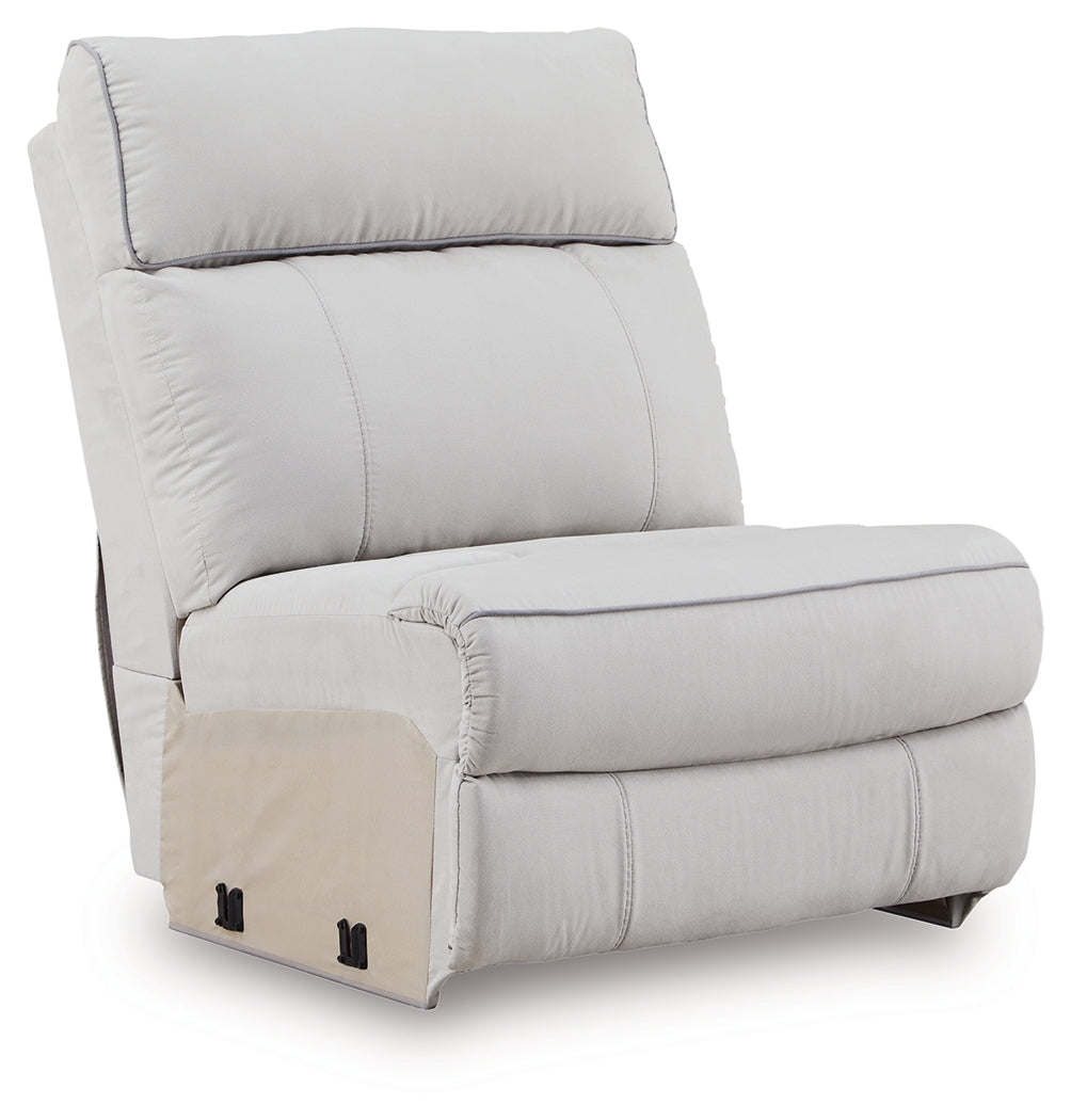 Right-arm facing power recliner section with footrest extended